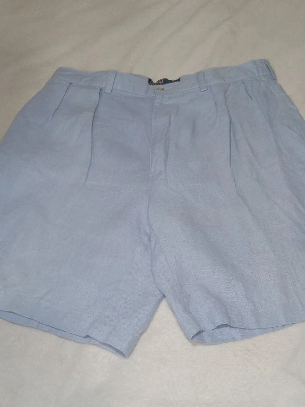 Vintage Polo Ralph Lauren Tyler Linen Shorts Men 38 Blue Pleated 100% Linen 90s